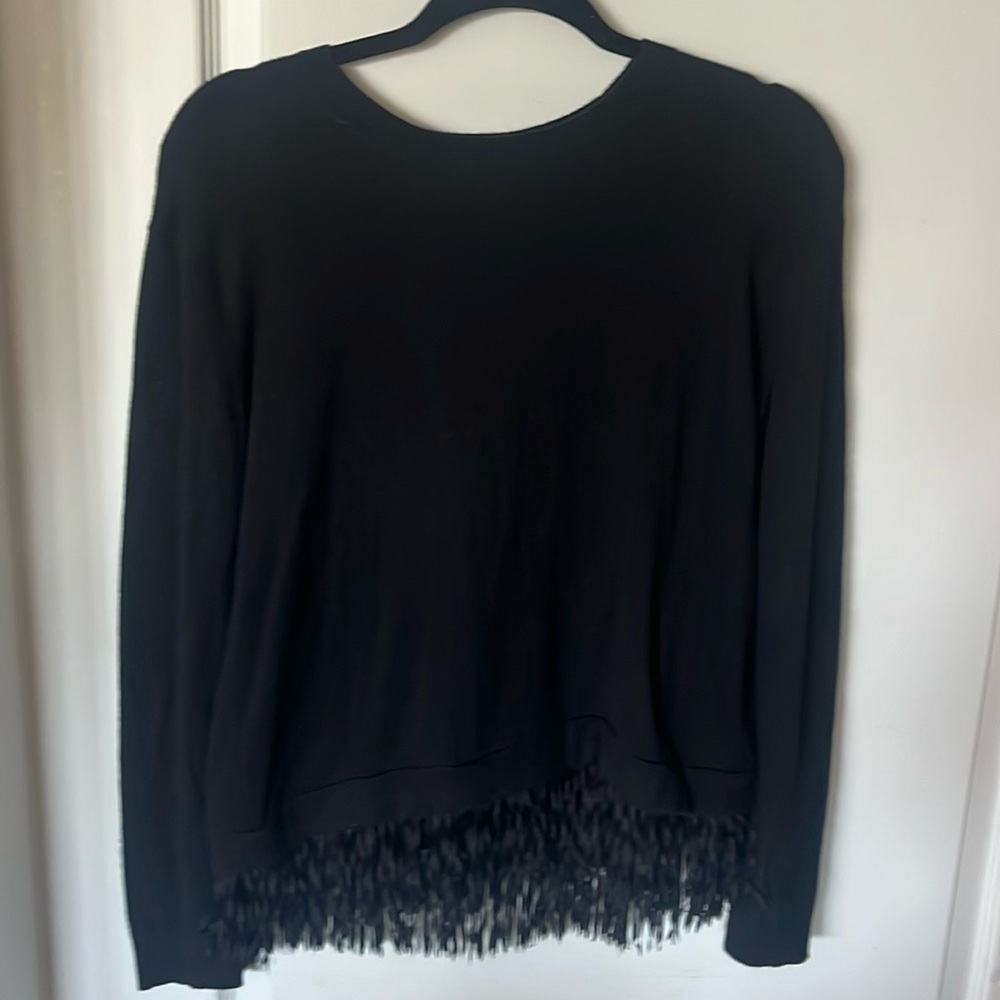 EUC Lilly Pulitzer, Marguerite, black long sleeve sweater with fringe small